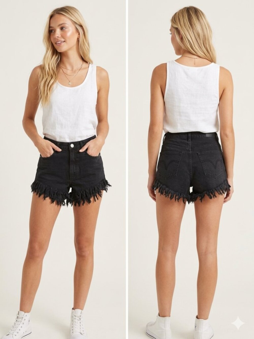 Garage Denim Mini Festival Cheeky Shorts Washed Black Frayed Raw Hem Size 9 / 29